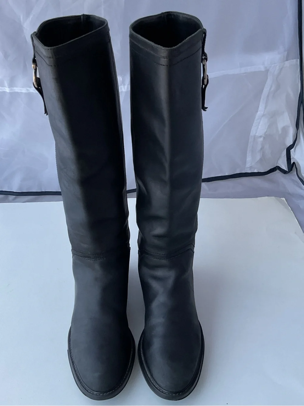 Salvatore Ferragamo Classic Black Leather Knee High Riding Boots Women’s Size 9B